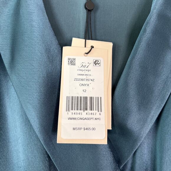Cinq à Sept Teal Sabina Satin Wrap Mini Dress Size 12 - Picture 9 of 11